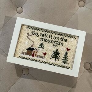 White Framed Cross-Stitch Art - Go Tell It on the Mountain